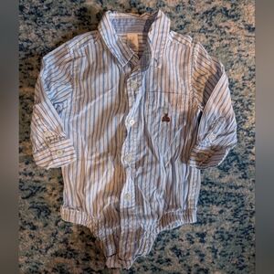 GAP Infant Blue and White Striped Button Down Bodysuit